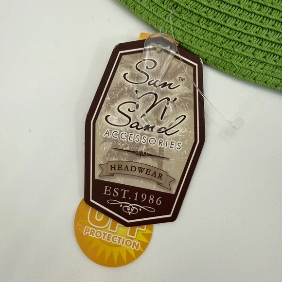 Sun N’ Sand Green Straw Sun Brown Accent Band Stylish Summer Beach & Travel Hat - Picture 7 of 14